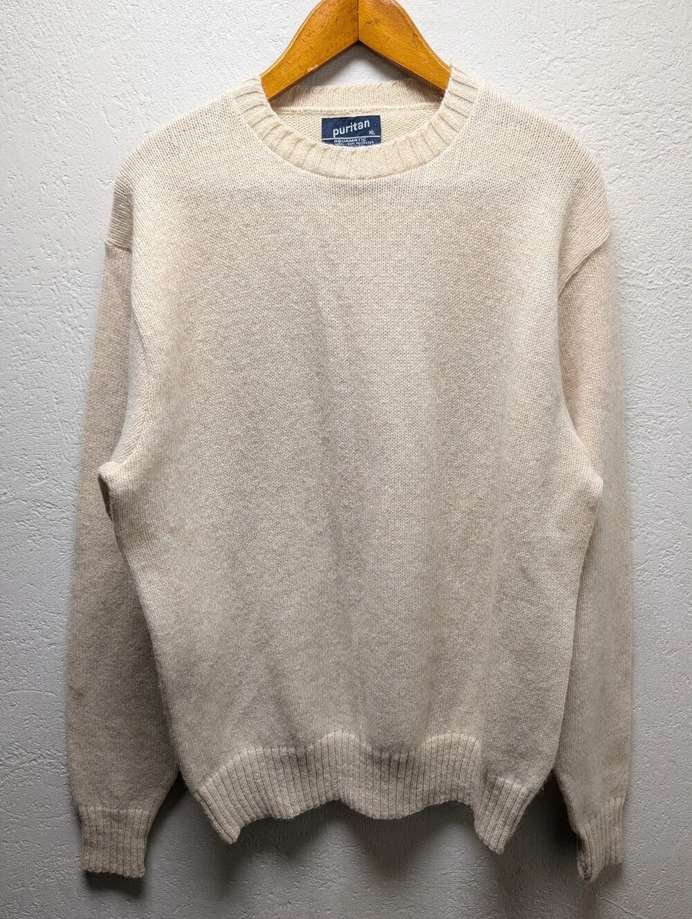 Vintage Puritan Aquamatic Mens XL Beige Wool Blend Crewneck Pullover Sweater